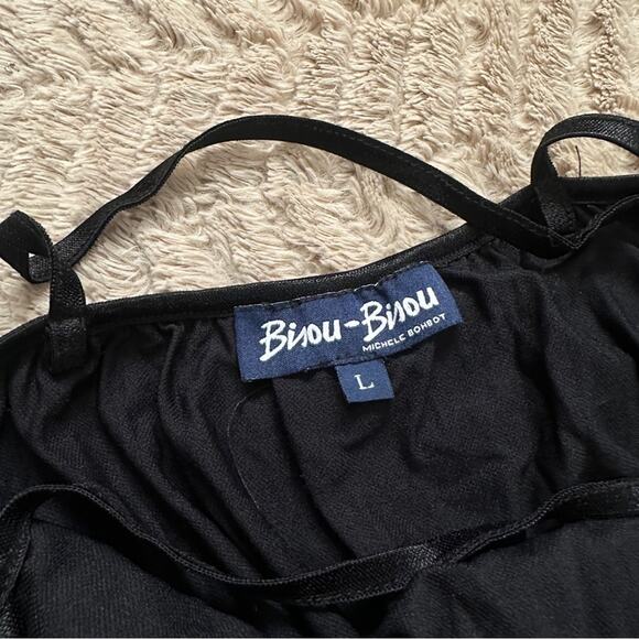 Bisou Bisou Black Maxi Bodycon Stretch Dress with White Green Floral Pattern - Picture 6 of 7